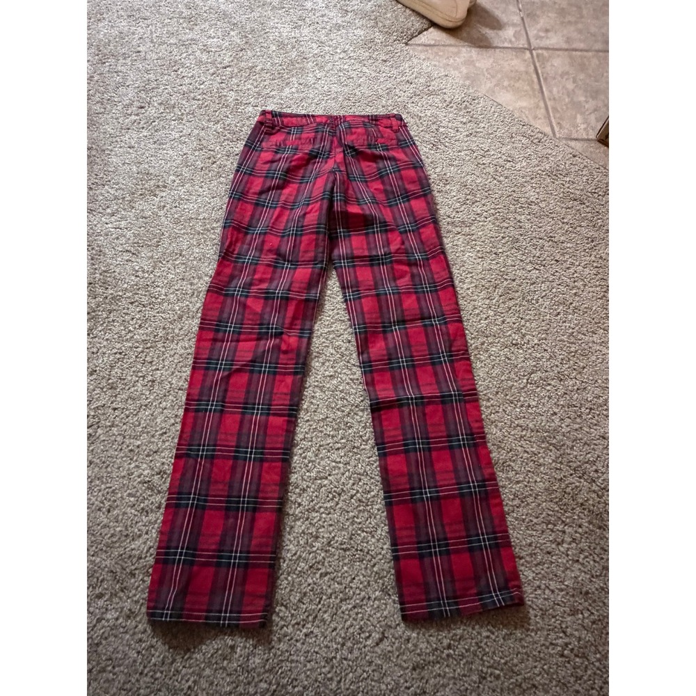 Zumiez Empyre Caelie Straight Crop Pants Red Tartan Plaid Women Size 00 - Picture 10 of 11